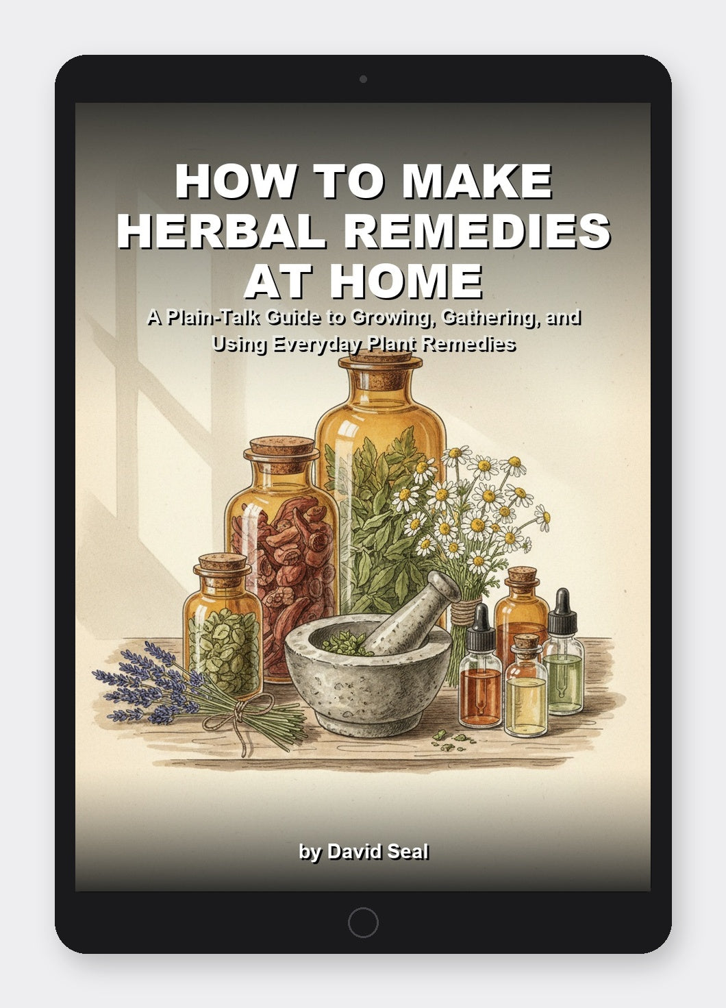 How to Make Herbal Remedies at Home - painted illustration cover shown on a tablet