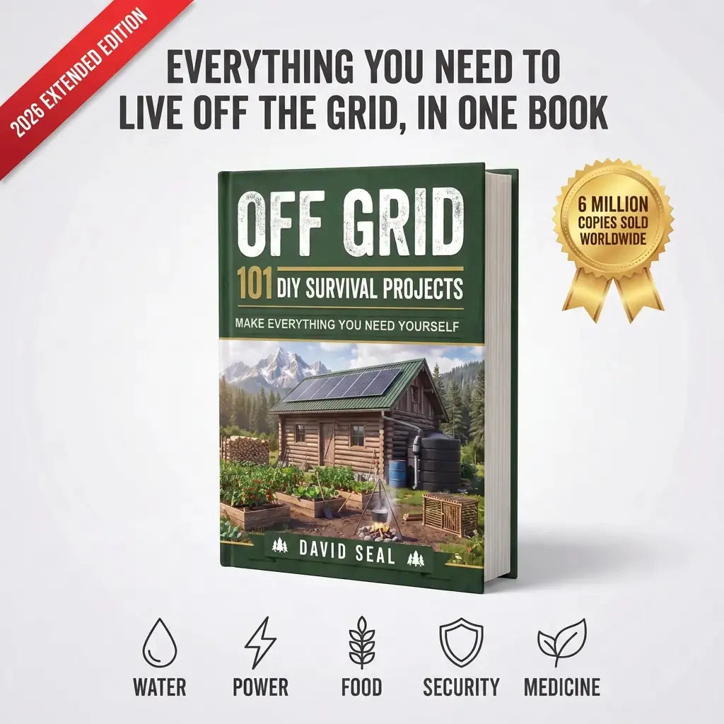 Off Grid: 101 DIY Survival Projects by David Seal, 2026 extended edition, printed book cover